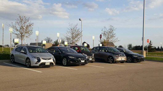 A Full Collection of EV's Charging on the South 5 EV Charging Stations
