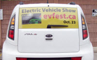 See my Kia Soul on the road - showing EV Fest back window Ad, note the date, time, and location - email it to me for a surprize bonus!