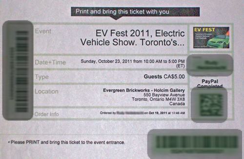 Sample Guest Ticket for EV Fest Electric Vehicle Show