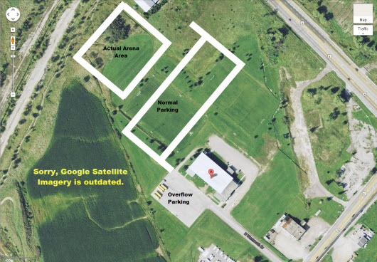 Satellite Imagery of the Arena and Parking Spaces - Approximated due to old images not updated by Google!