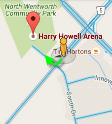 When Arriving From the East - Pass Highway 6 and Turn Right Opposite South Drive. Tim Horton's is an 8-10 minute walk from the Arena.