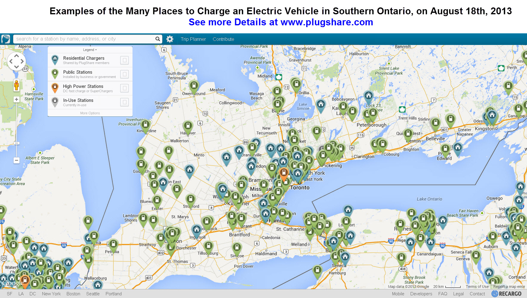 Just How Many EV Chargers are there in Late August 2013? This many in Southern Ontario!